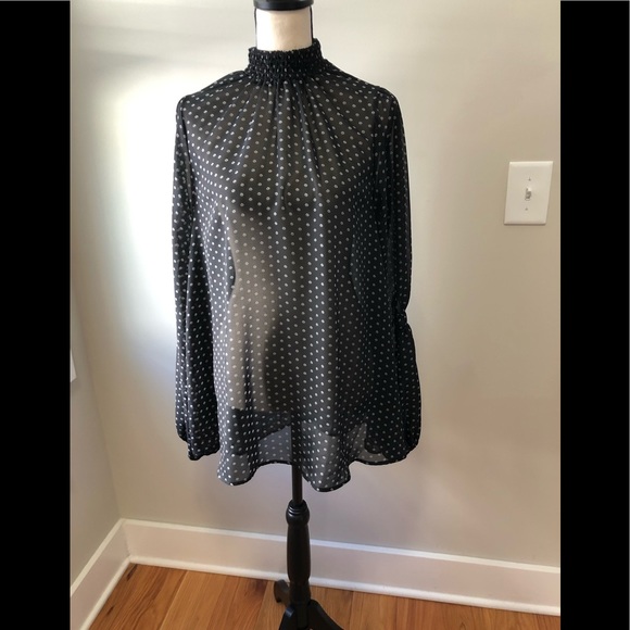 Free People Sheer Mock Neck Black & White flowy top - Picture 3 of 11